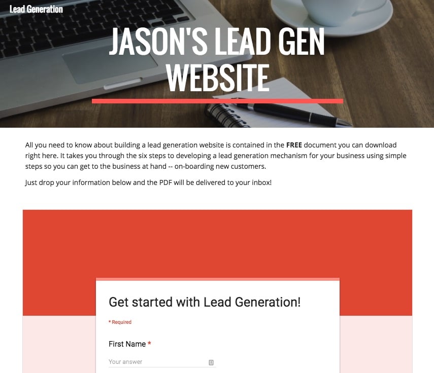 lead generating website sample